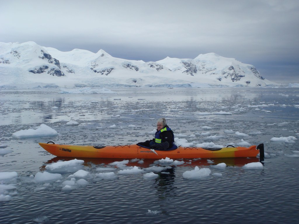 Jane Unsworth in a kayak in Antarctica